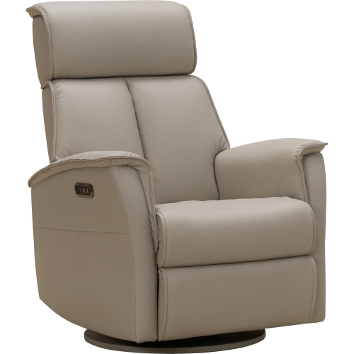 Sylas Power Swivel Glider Recliner with Power Headrest in Gable Dove Top-Grain Leather